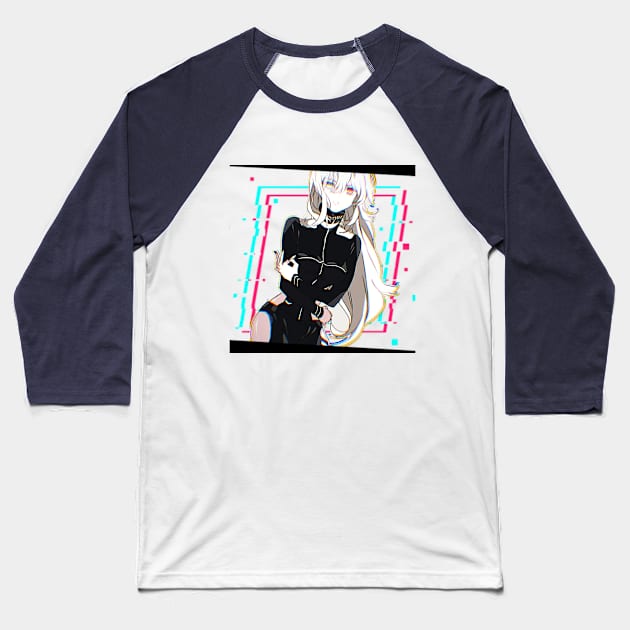 Anime Girl Glitch Aesthetic Baseball T-Shirt by valival